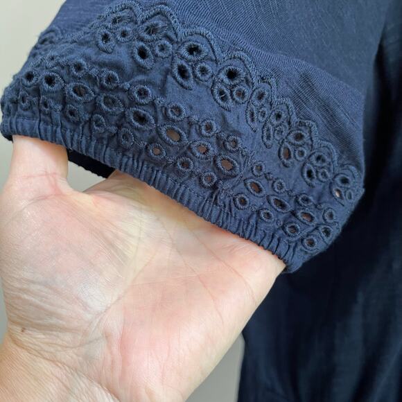 Talbots Navy Blue Eyelet Slub Knit Fit & Flare Elastic Waist Dress Plus Size 1X - Picture 7 of 10